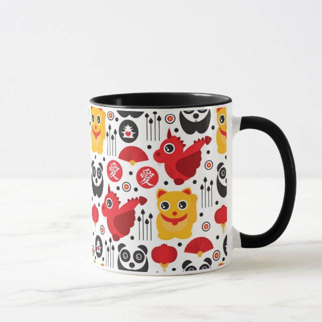 Glückliche Katze, Drache und Panda der China Tasse (Rechts)