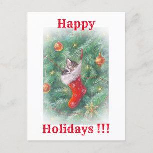 glückliche Katze Feiertagspostkarte