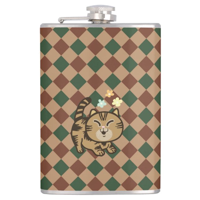 glückliche Katze Flachmann (Vorderseite)