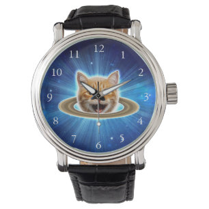 Glückliche Katze im Weltraum. Armbanduhr