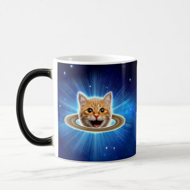 Glückliche Katze im Weltraum. Verwandlungstasse (Links)