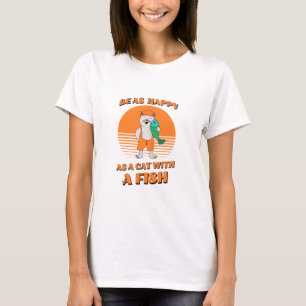 Glückliche Katze mit Fisch. Niedlicher Katzenfisch T-Shirt