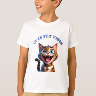 Glückliche Katze mit Halsband Süße Haustier-Cartoo T-Shirt