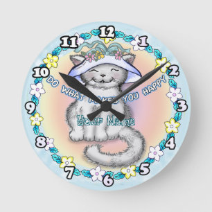 Glückliche Katze Runde Wanduhr