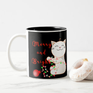Glückliche Katze spielt mit LED-Licht Süße Weihn Zweifarbige Tasse