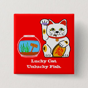 Glückliche Katze. Unglückliche Fische Button