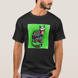 Glückliche Katze Zuckerschädel Calavera Dia De Los T-Shirt