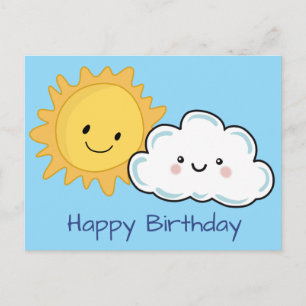 Glückliche Kawaii Sonne und Wolke Postkarte
