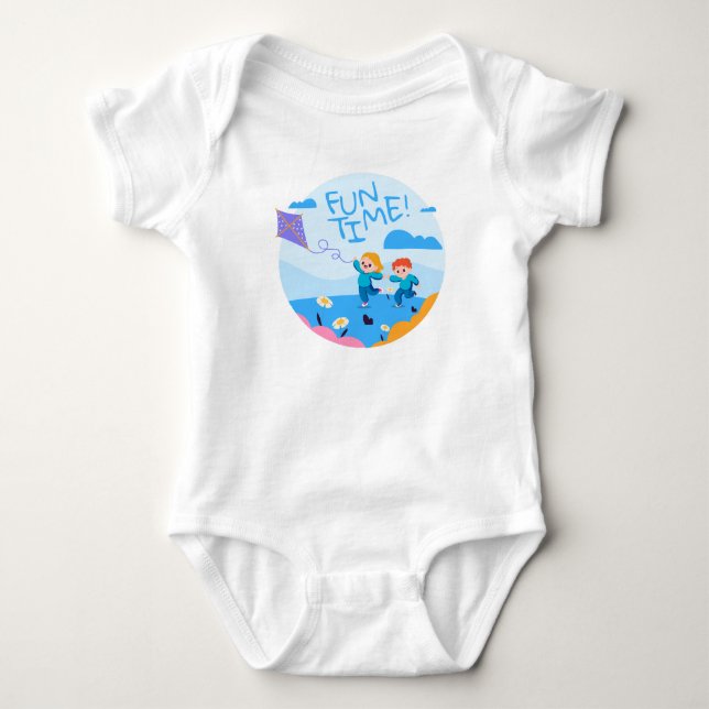 Glückliche Kinder, die mit einem Drachen laufen Baby Strampler (Vorderseite)