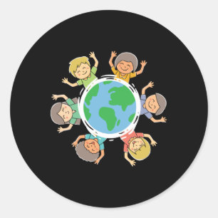 Glückliche Kinder - Umweltschutz Earth Da Runder Aufkleber
