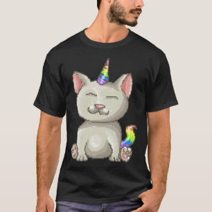Glückliche Kitty Pixel Regenbogen Katze Einhorn T-Shirt