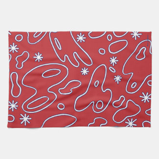 Glückliche Kleckse rot, weiße u. Blaue Squiggles Geschirrtuch