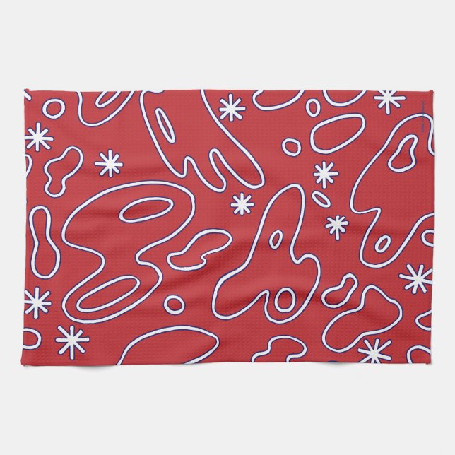 Glückliche Kleckse rot, weiße u. Blaue Squiggles Geschirrtuch (Horizontal)
