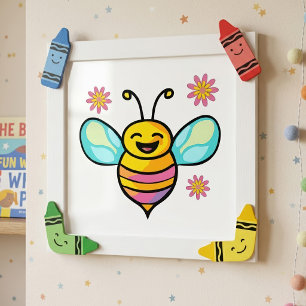 Glückliche lächelnde Kawaii-Babybiene mit süßen Bl Fotodruck