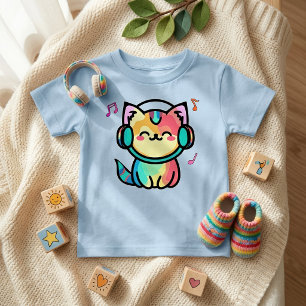 Glückliche lächelnde Kawaii-Cartoon-Katze mit Kopf Baby T-shirt