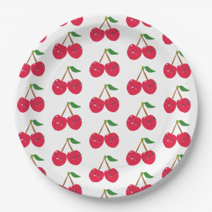 Glückliche lächelnde Kawaii-Kirschfrucht Pappteller
