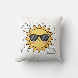 Glückliche lächelnde Sonne Cartoon - Minimalistisc Kissen