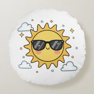 Glückliche lächelnde Sonne Cartoon - Minimalistisc Rundes Kissen