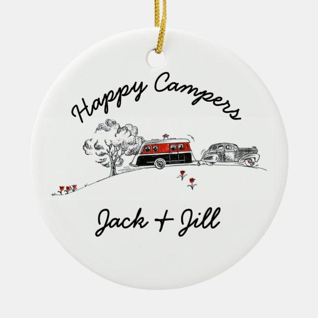 Glückliche Lagerbewohner personalisiertes | Keramikornament (Vorne)