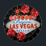 Glückliche Las Vegas-Dartscheibe Dartscheibe<br><div class="desc">Ein ausgezeichneter Zusatz für irgendein Bar oder Taverne. Diese ursprüngliche Kunstgraphik durch urbanphotos.net schließt ein Foto des berühmten Willkommens zu den fabelhaften Las Vegaszeichen- und -vektorgraphiken der roten Würfel mit ein.</div>