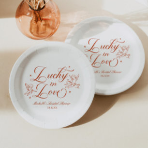 Glückliche Liebe Vintage Cupid Brautparty Pappteller
