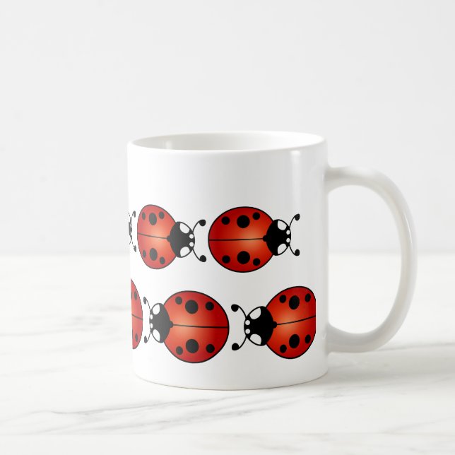 Glückliche Marienkäfer-rotes orange Schwarzes der Kaffeetasse (Rechts)