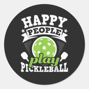 Glückliche Menschen spielen Pickleball - Paddlebal Runder Aufkleber