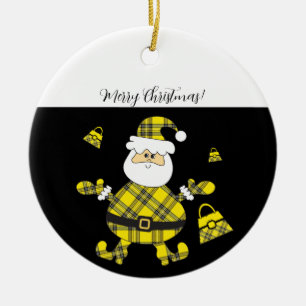 Glückliche Mode Gelber Tartan Weihnachtsmann Keramik Ornament