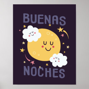 Glückliche Mond- und Sternenkinderzimmer-Kunst auf Poster