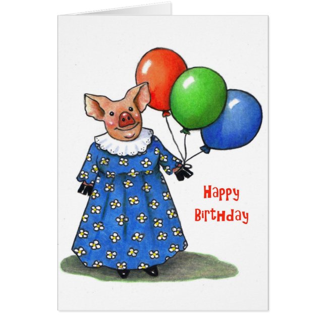 Glückliche Mutter Pig With Balloons: Farbbleistift (Vorne)