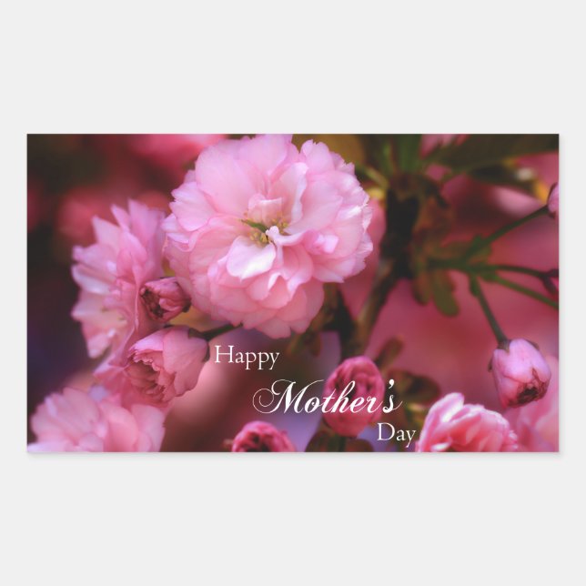 Glückliche Mütter Tag Frühling Rosa Kirschblüten Rechteckiger Aufkleber (Vorderseite)