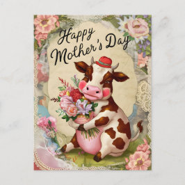 Glückliche Muttertagskuh Vintage Postkarte