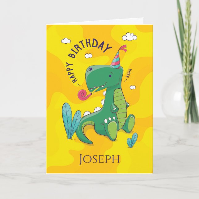 Glückliche niedliche Dinosaurier-Kinder Geburtstag Karte (Vorderseite)