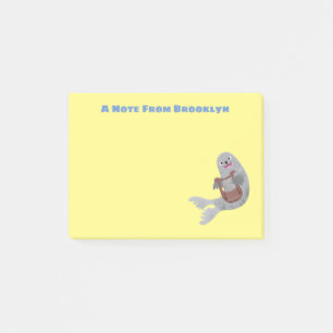 Glückliche niedliche Sattelrobbe Cartoon-Illustrat Post-it Klebezettel