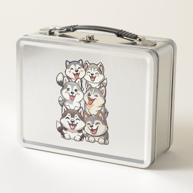 Glückliche niedliche sibirische Huskies Metall Brotdose (Vorderseite)