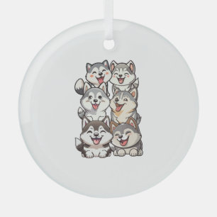 Glückliche niedliche sibirische Huskies Ornament Aus Glas