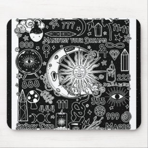Glückliche Numerologie Manifesting Magic Black & W Mousepad