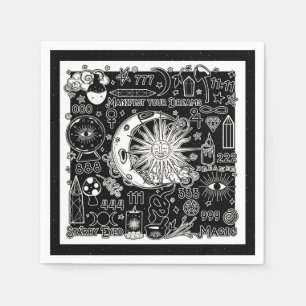 Glückliche Numerologie Manifesting Magic Black & W Serviette