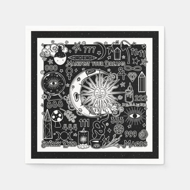 Glückliche Numerologie Manifesting Magic Black & W Serviette (Vorderseite)
