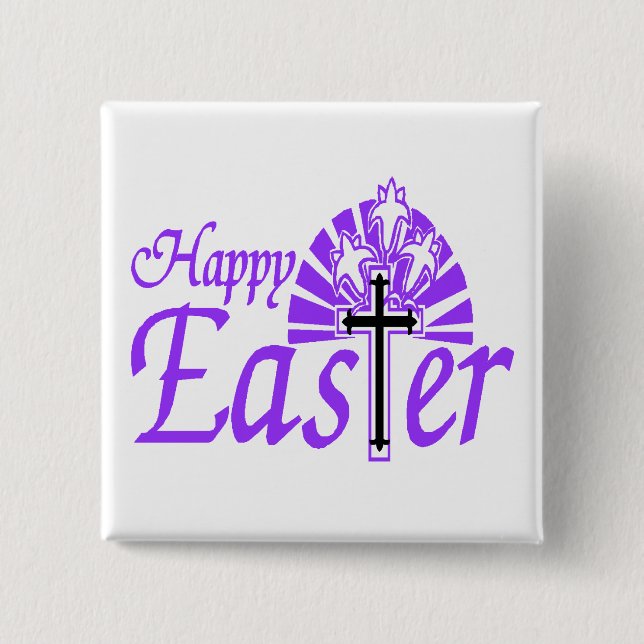 Glückliche Ostern-Blumen u. -kreuz Button (Vorderseite)