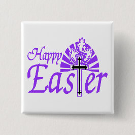 Glückliche Ostern-Blumen u. -kreuz Button
