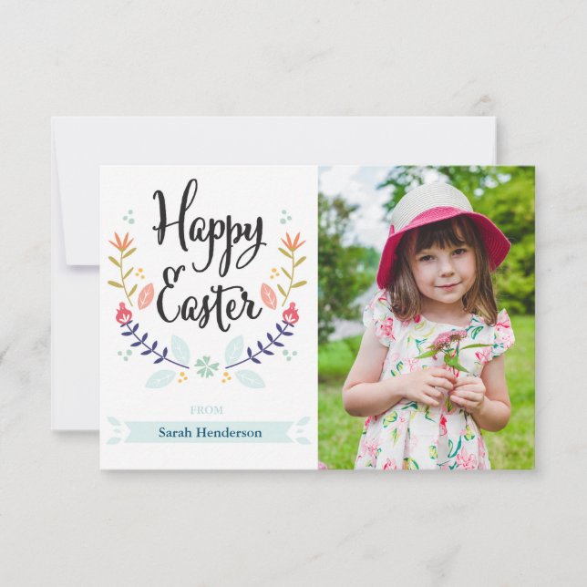 Glückliche Ostern-Foto-mit Blumenkarte Einladung (Vorderseite)