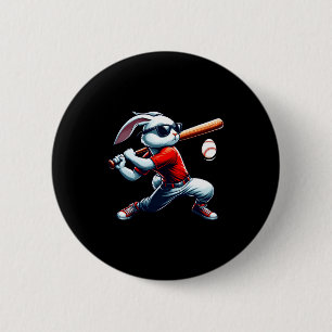 Glückliche Ostern Hasen Jungen beim Baseball spiel Button