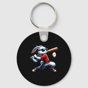 Glückliche Ostern-Hasen-Jungen beim Baseballspiele Schlüsselanhänger
