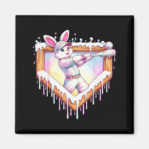 Glückliche Ostern Kinder Hase spielt Baseball Jung Magnet