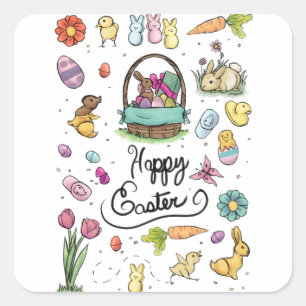 Glückliche Ostern-Kunst Quadratischer Aufkleber