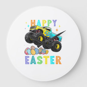 Glückliche Ostern Monster Truck Ostereier Kleinkin Große Wanduhr
