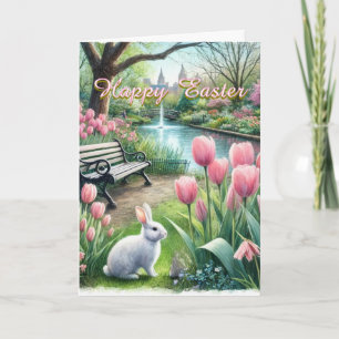 Glückliche Osterrosa Tulips Faltenkarte Karte