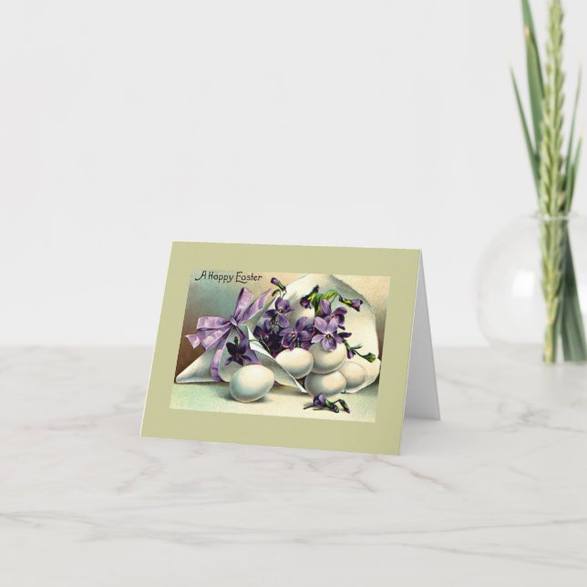 Glückliche Osterviolets & Eierspeisen Vintag Feiertagskarte (Vorderseite)
