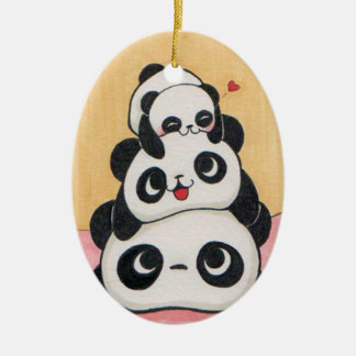 Glückliche Panda-Familien-Verzierung Keramikornament